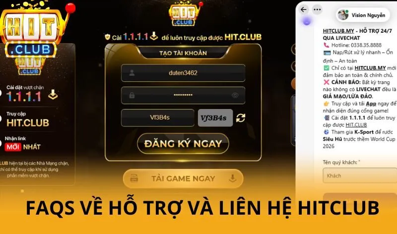 FAQs về hỗ trợ và liên hệ Hitclub